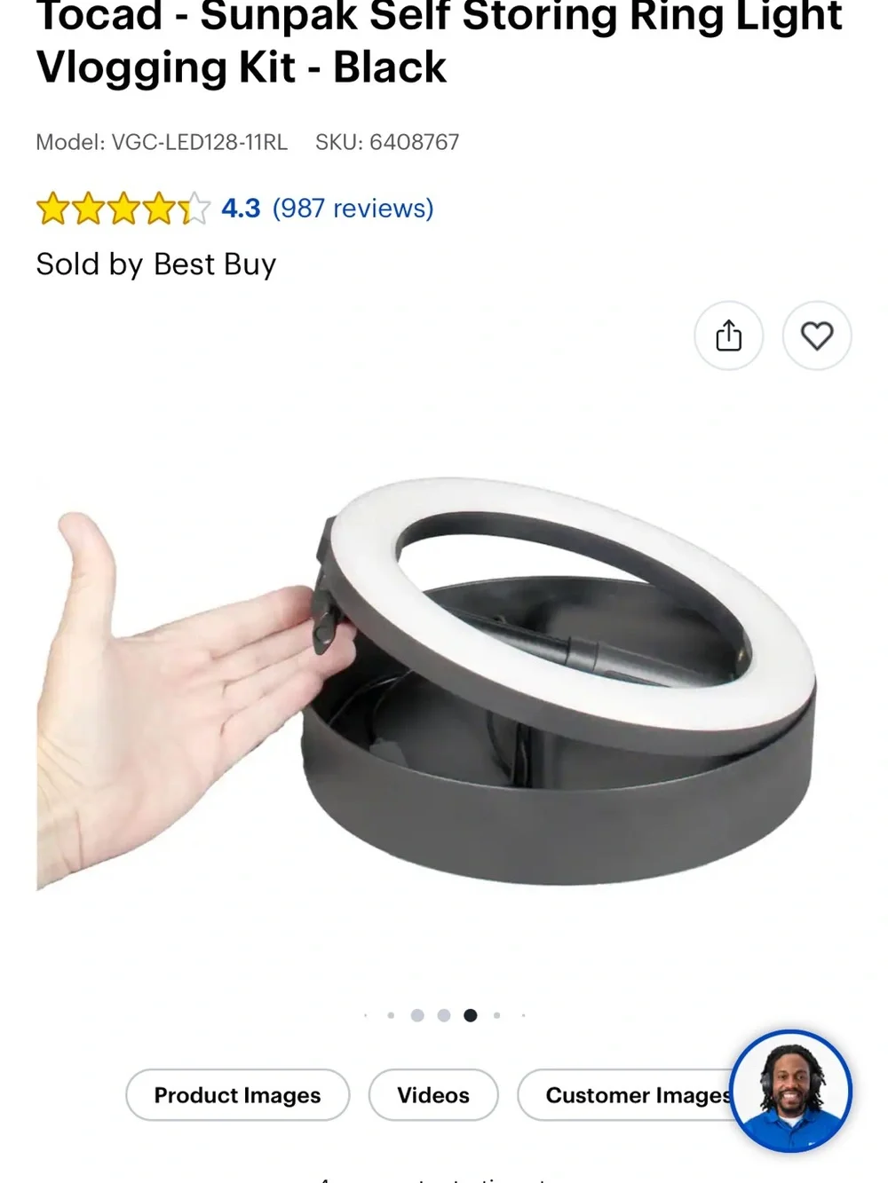 Black LED Ring Light Floor Lamp - Sunpak Vlogging Kit